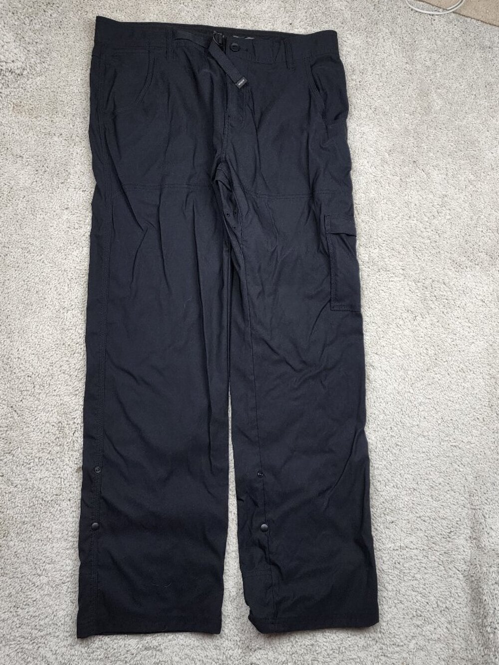 PrAna Men Zion Cargo Pants 35x32 Belted Stretch Roll Up Black REI Hiking Camping